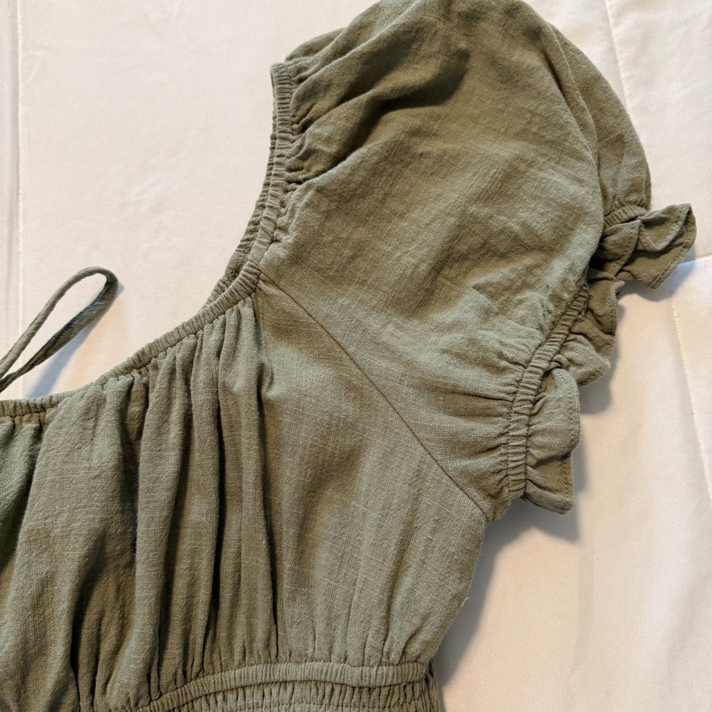 LILLUSORY Sage Green Cotton Smocked Puff Sleeve Cottagecore Dress XL - Picture 7 of 10